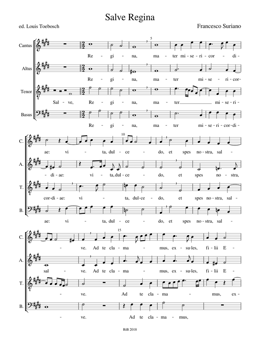 Salve Regina Suriano Sheet Music For Soprano Tenor Alto Bass Satb Musescore Com