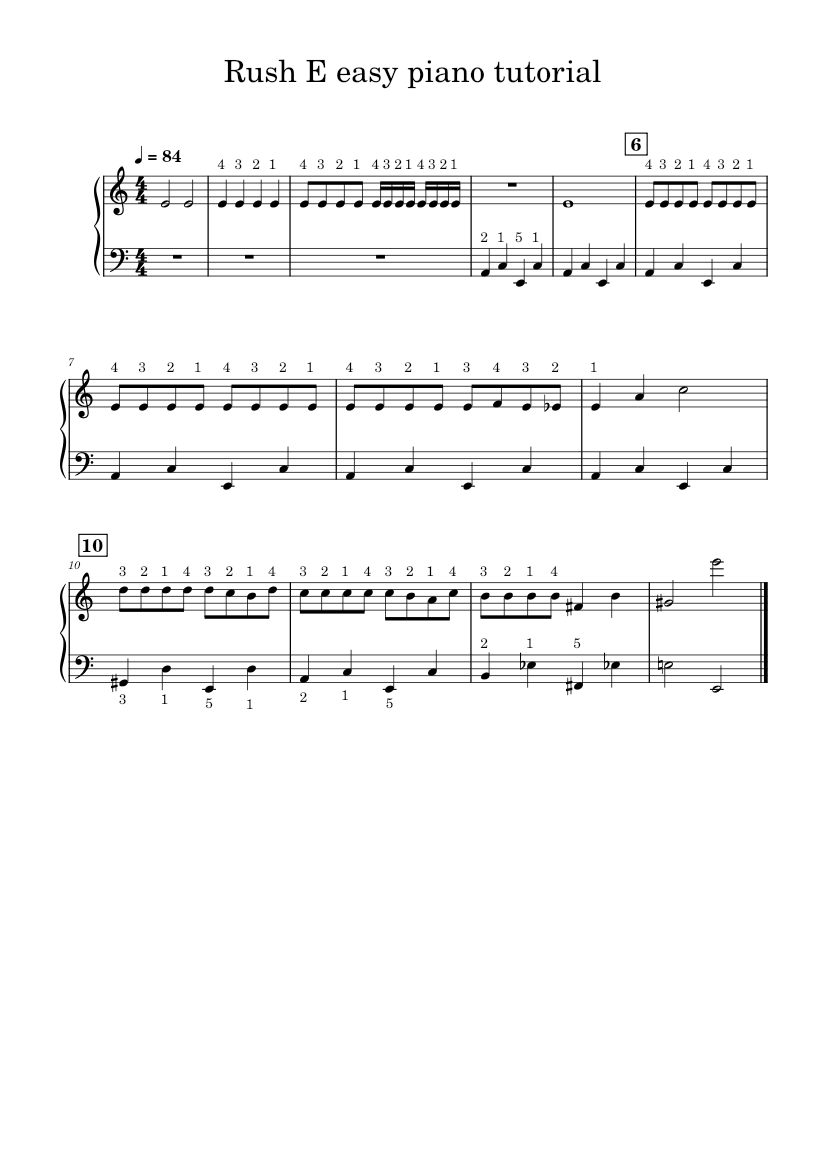 Rush E – Easy Piano Sheet Music For Piano (solo) 