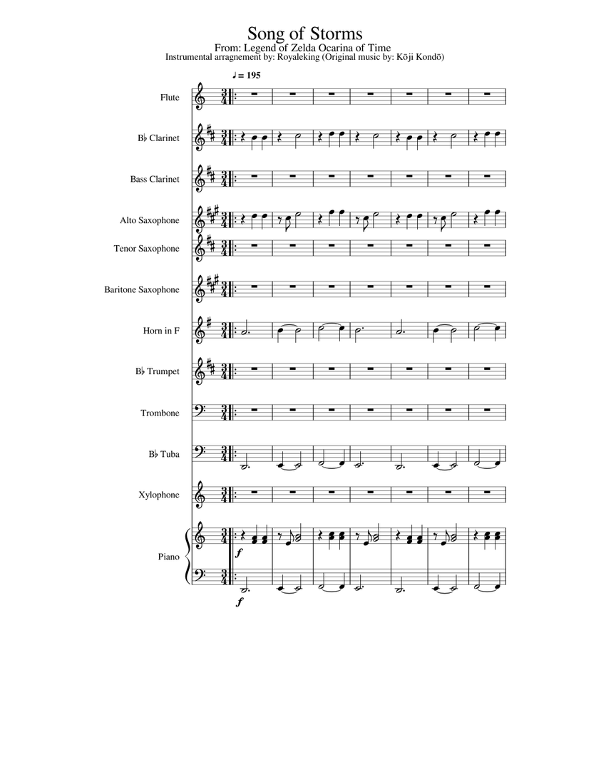 Song of Storms (From The Legend of Zelda Ocarina of Time) Sheet music for  Piano, Trumpet (In B Flat), Trombone, Flute & more instruments (Mixed  Ensemble) | Musescore.com