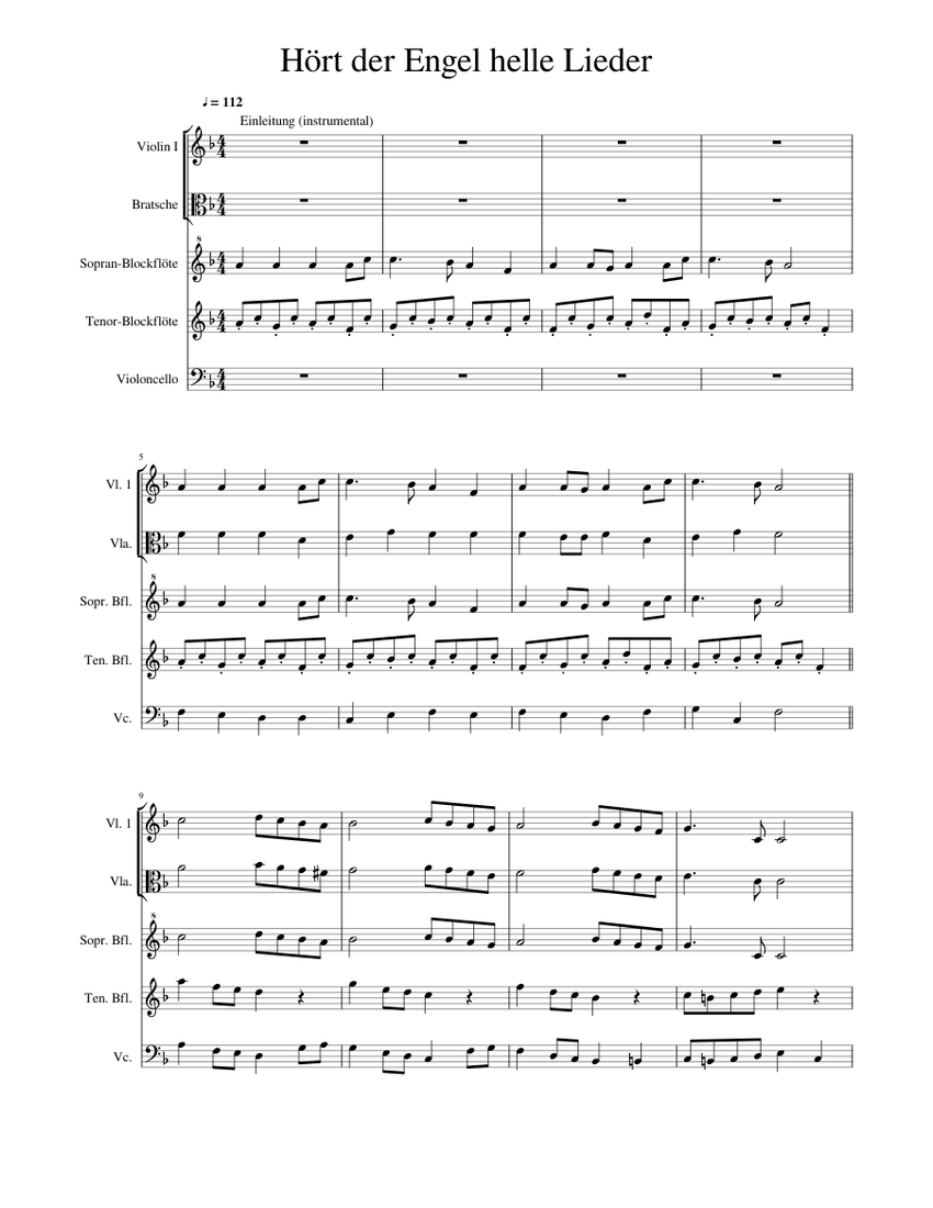 Hort Der Engel Helle Lieder Sheet Music For Violin Cello Viola Recorder Mixed Quintet Musescore Com Beste voraussetzungen also, um spontan zusammen zu singen. hort der engel helle lieder sheet music
