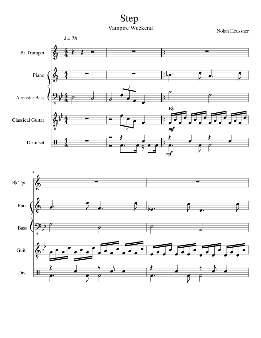 Step Sheet music for Piano, Trumpet in b-flat, Guitar, Bass guitar & more  instruments (Mixed Quintet) | Musescore.com