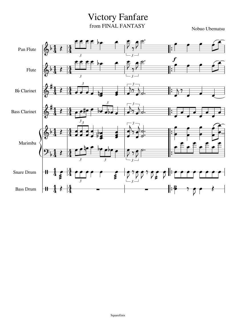 Victory Fanfare (Final Fantasy 9) Sheet Music for Flute, Clarinet