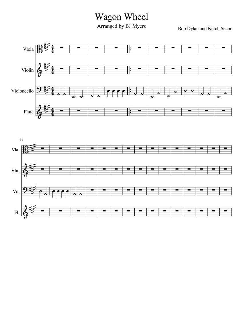 Wagon Wheel Sheet music for Flute, Violin, Viola, Cello (Mixed Quartet) |  Musescore.com