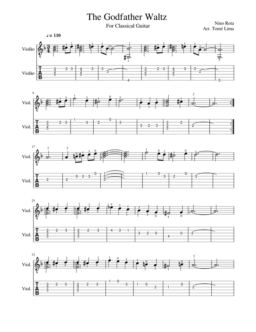 The Godfather Waltz (For Classical Guitar) + TAB Sheet music for Guitar  (Solo) | Musescore.com