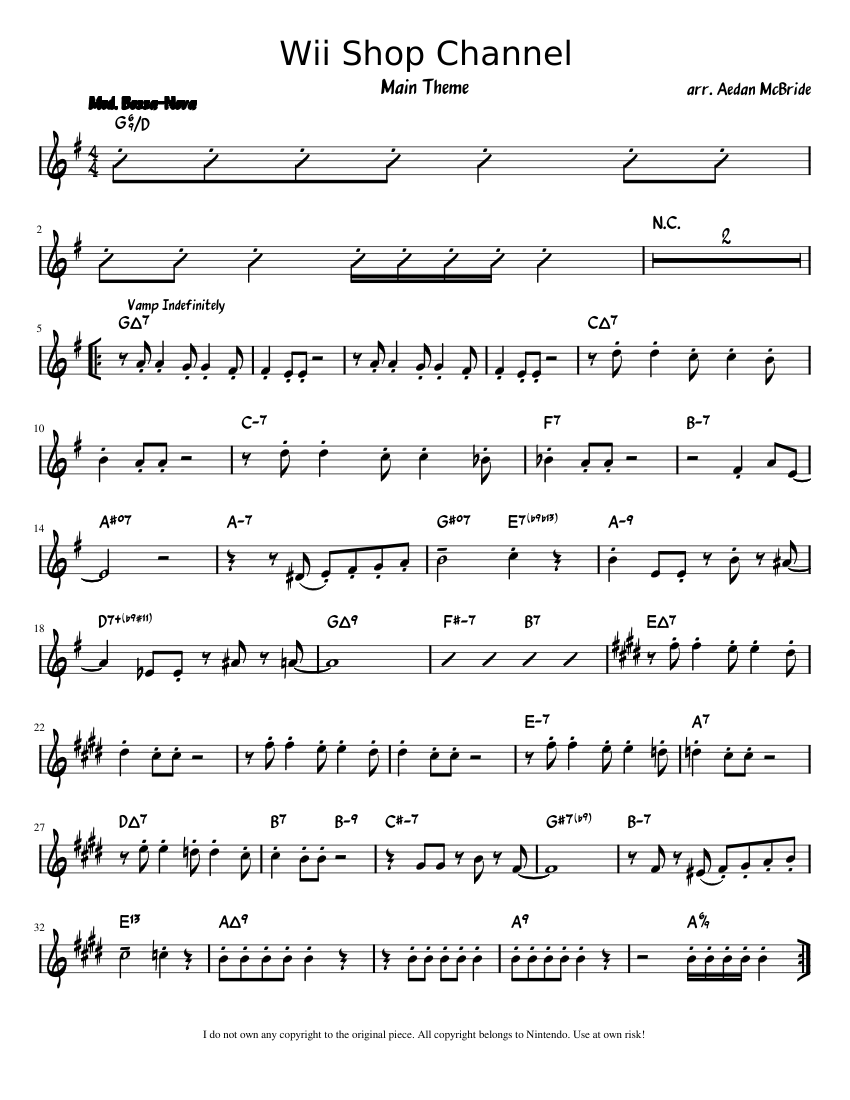 Wii Shop Channel Theme [Jazz Lead Sheet with Accompaniment (Hidden)] Sheet  music for Piano (Solo) | Musescore.com