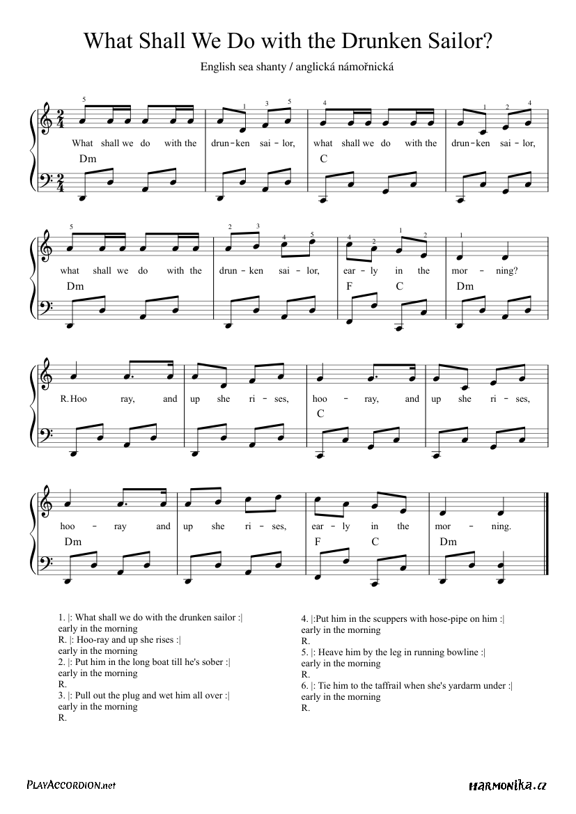 What Shall We Do With The Drunken Sailor Sheet Music For Accordion What shall we do with the drunken sailor sheet music for accordion
