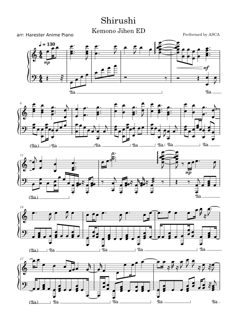 Shirushi – ASCA Kemono Jihen ED Sheet music for Piano (Solo) | Musescore.com