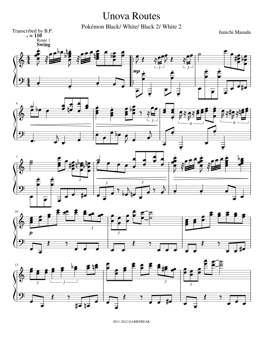 All Unova Routes Pokémon Black and White/ Black 2 and White 2 Sheet music  for Piano (Solo) | Musescore.com