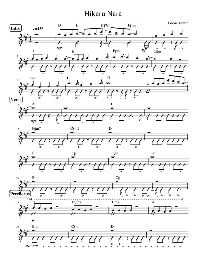 Chord: Hikaru nara - Nhạc Nhật - tab, song lyric, sheet, guitar, ukulele