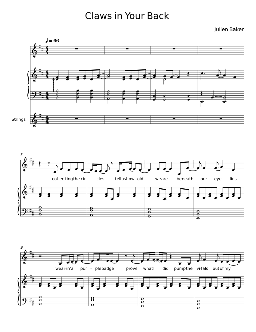 Claws in your back - Julien Baker Sheet Music for Piano, Synthesizer ...