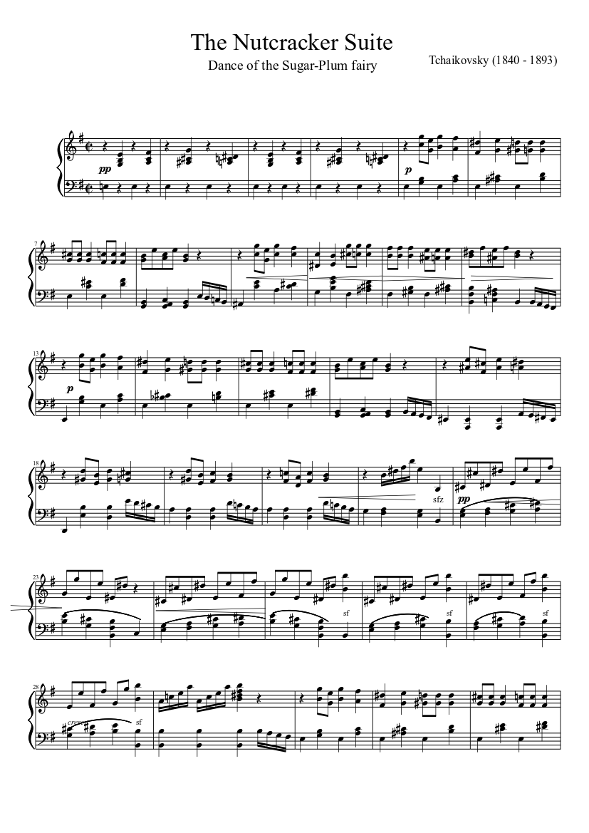 Piano Solo Transcription Tchaikovsky the Nutcracker Suite