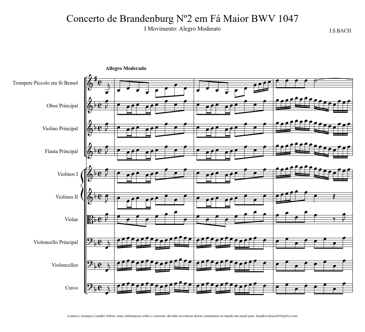 Concerto De Brandenburg Nº2 Em Fa Maior Sheet Music For Violin Flute Cello Oboe More Instruments Mixed Ensemble Musescore Com