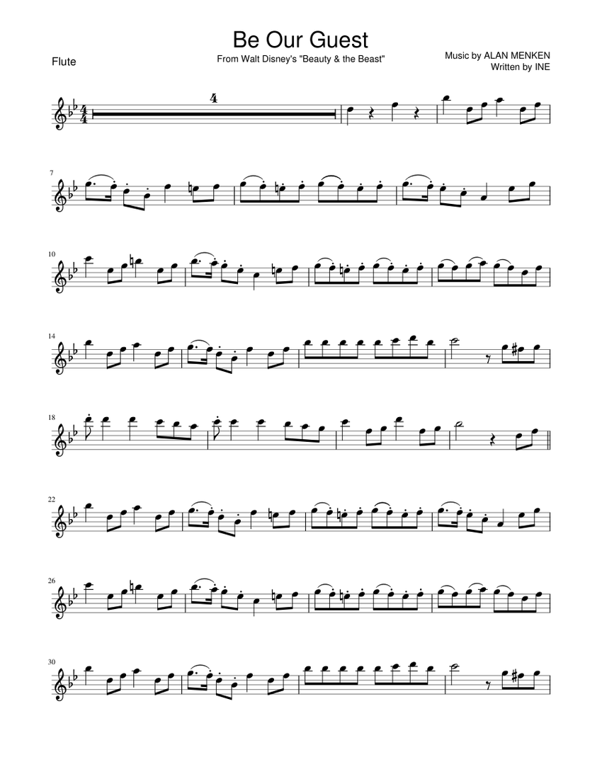 Be Our Guest Flute Sheet music for Flute (Solo) | Musescore.com