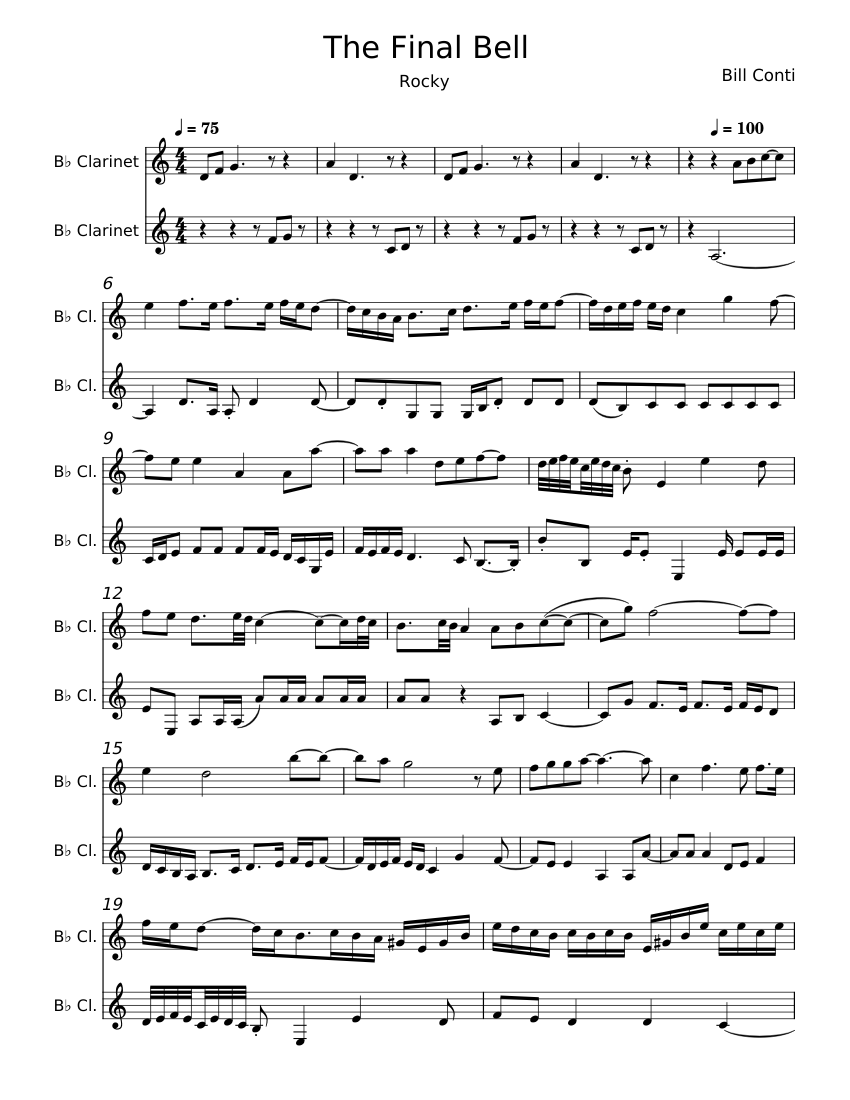The Final Bell - Bill Conti Sheet Music for Clarinet in b-flat ...
