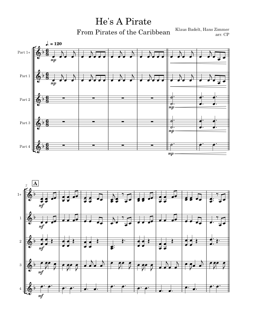 Pirates of the Caribbean Easy Mallet Ensemble Sheet music for Marimba