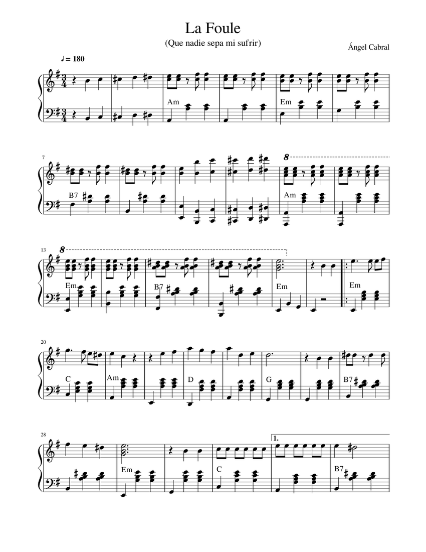 La Foule (Que nadie sepa mi sufrir) Sheet music for Piano (Solo) |  Musescore.com