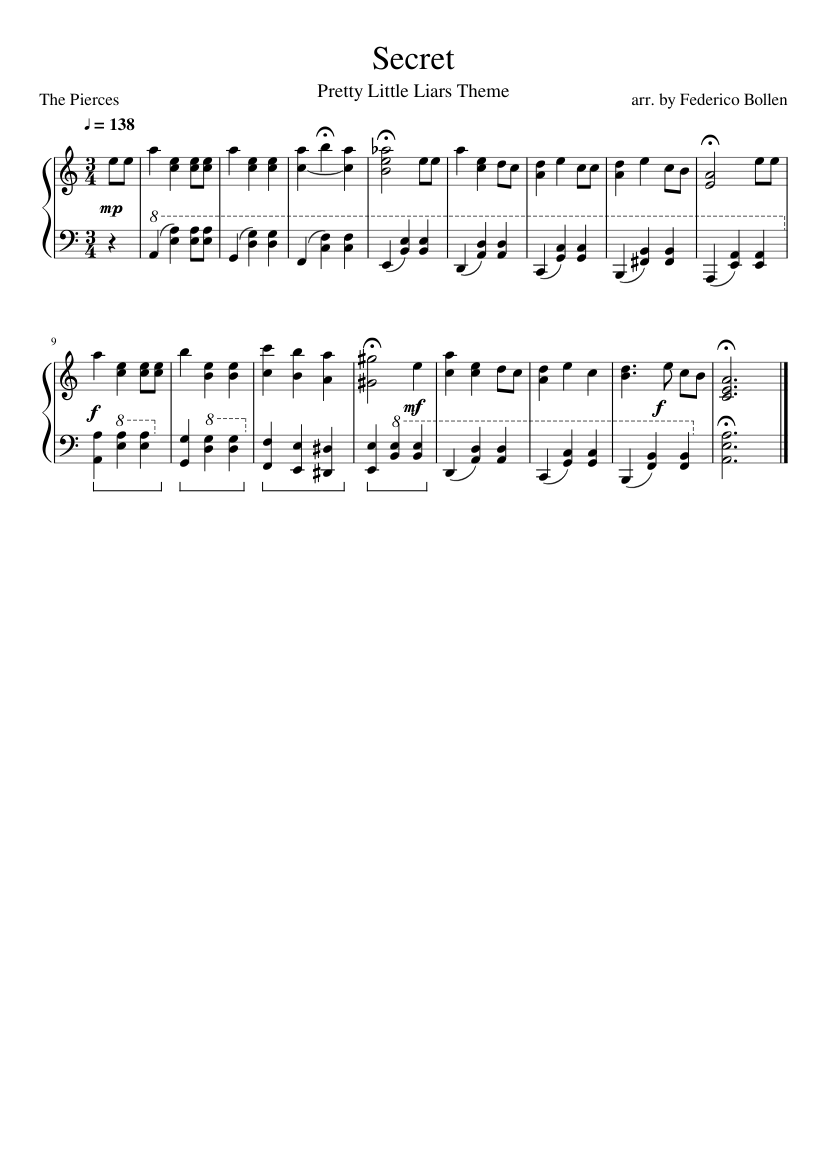Pretty Little Liars Theme - Secret Sheet music for Piano (Solo) Easy |  Musescore.com