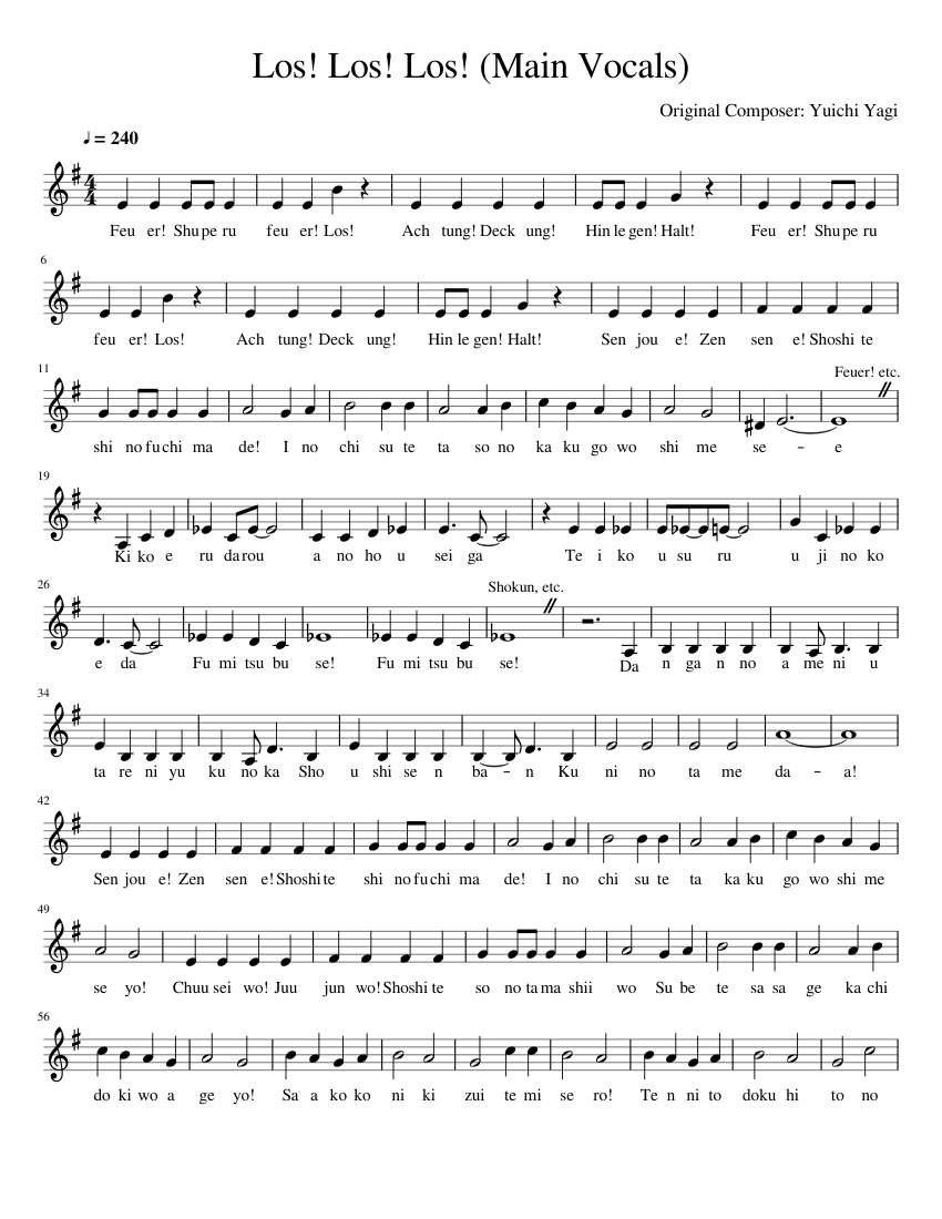Los! Los! Los! (Main Vocals) Sheet music for Piano (Solo) | Musescore.com