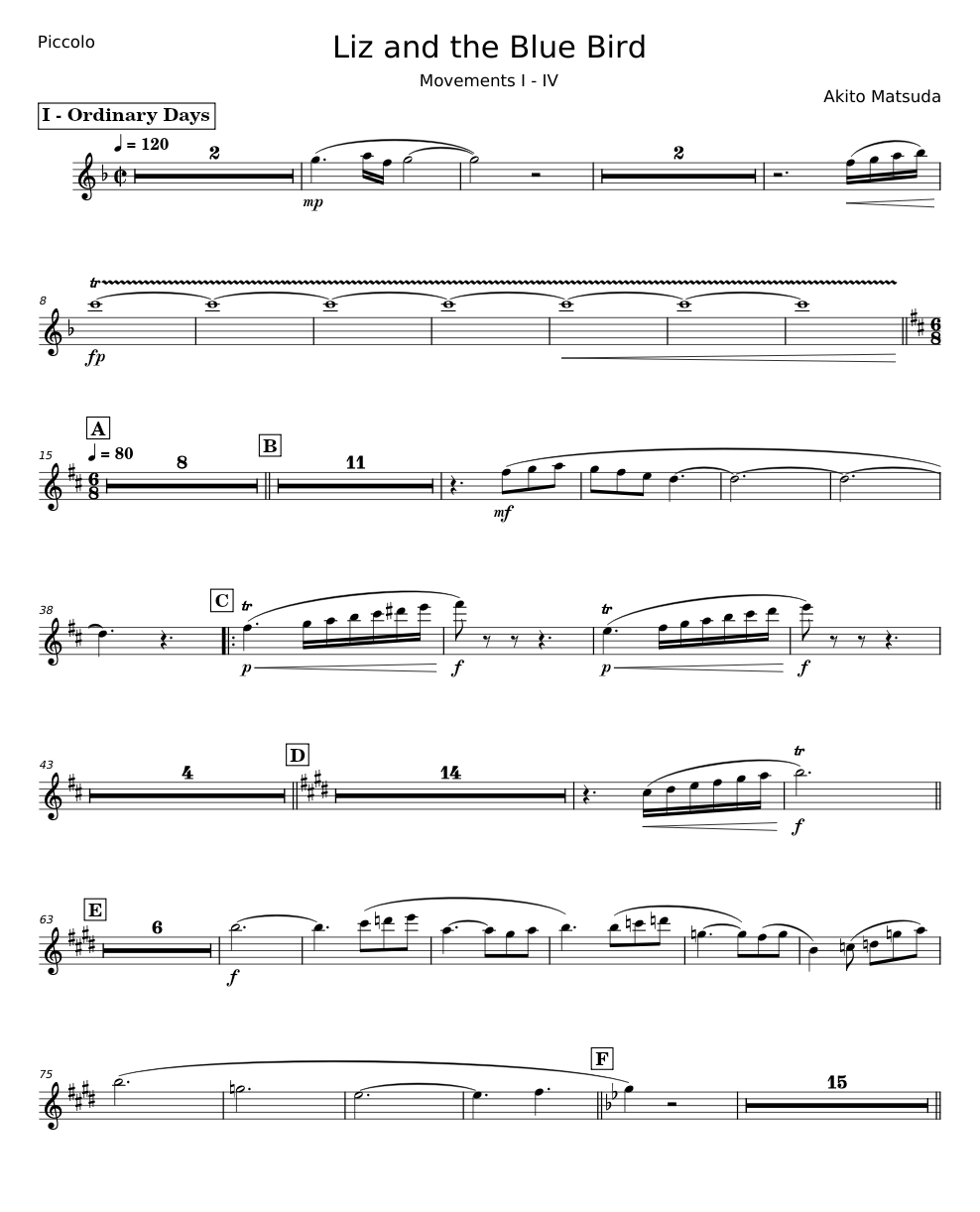 Liz and the Blue Bird - Akito Matsuda Sheet music for Flute piccolo ...