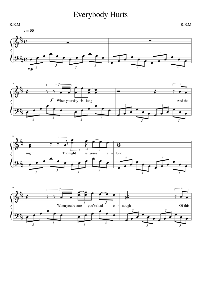 Everybody Hurts Sheet music for Piano (Solo) | Musescore.com