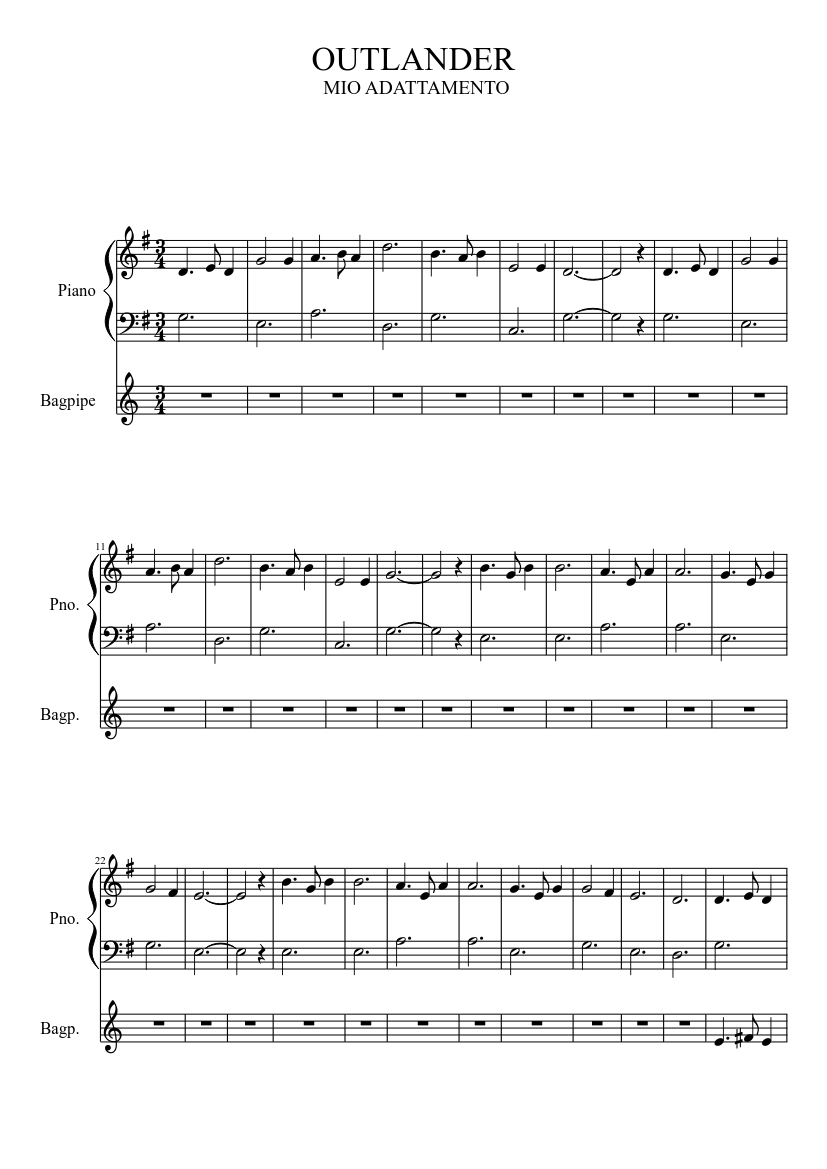 Outlander Sheet music for Piano, Pipes (Solo) | Musescore.com