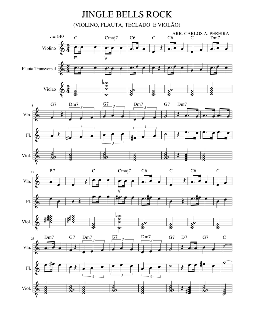 JINGLE BELLS ROCK Sheet music for Flute, Violin, Guitar (Piano Four Hand) |  Musescore.com
