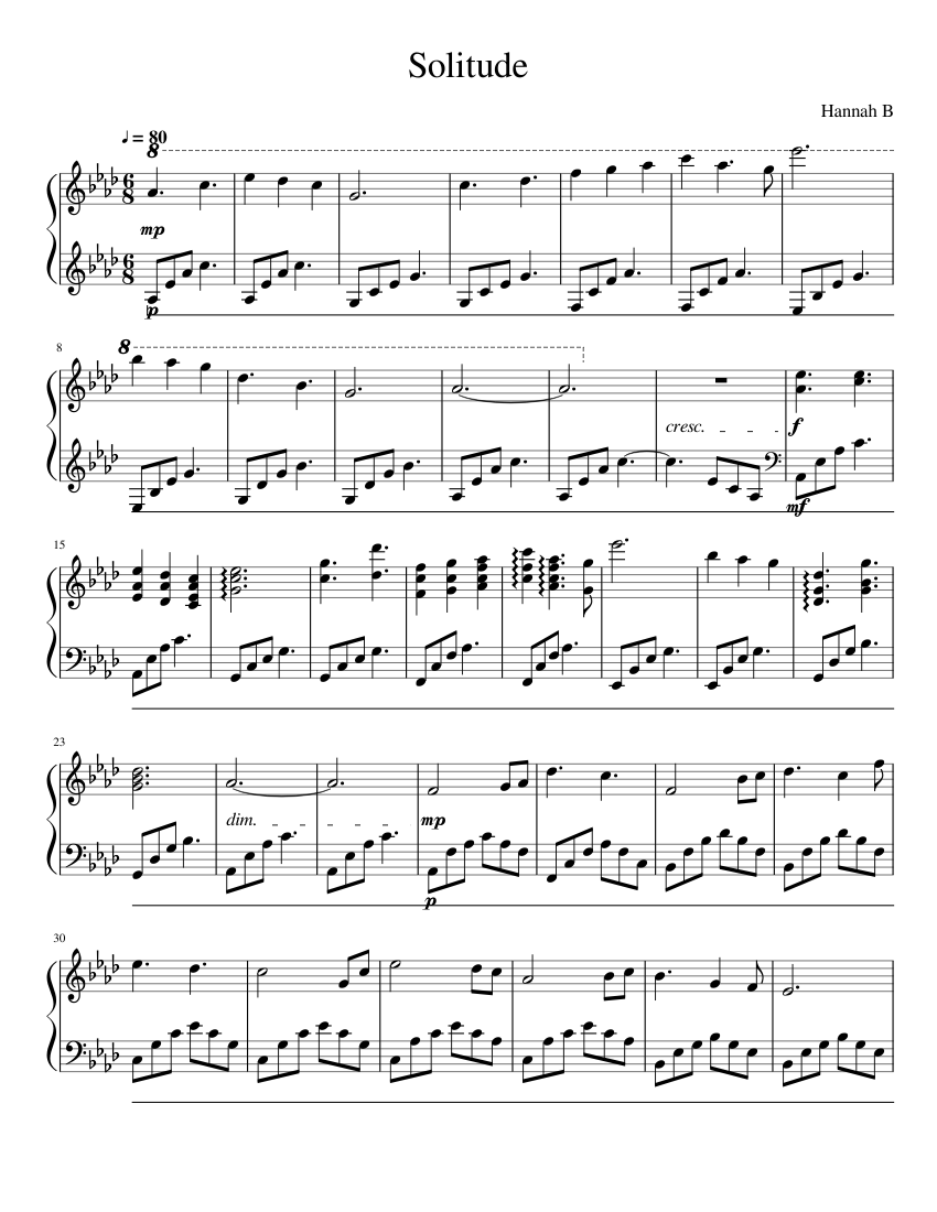 Solitude Sheet music for Piano (Solo) Easy | Musescore.com