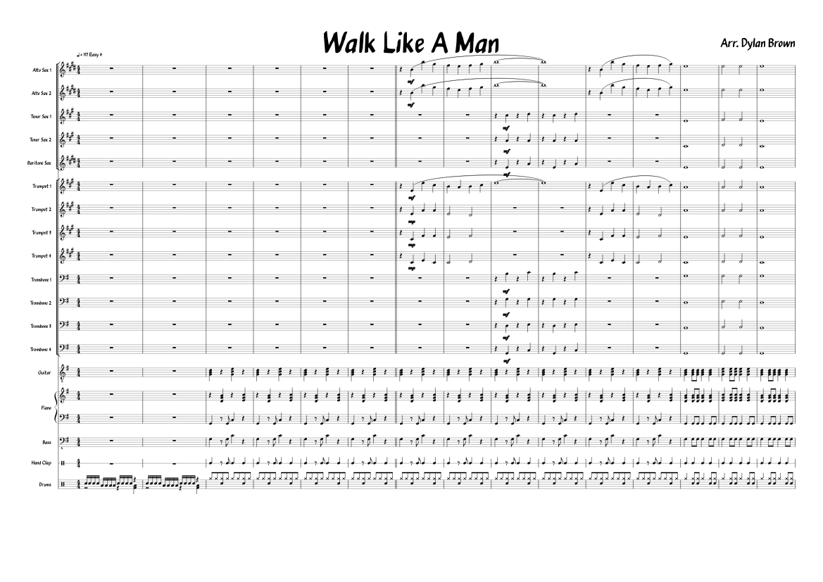 Walk Like A Man Sheet Music For Piano Trumpet In B Flat Trombone Drum Group More Instruments Mixed Ensemble Musescore Com