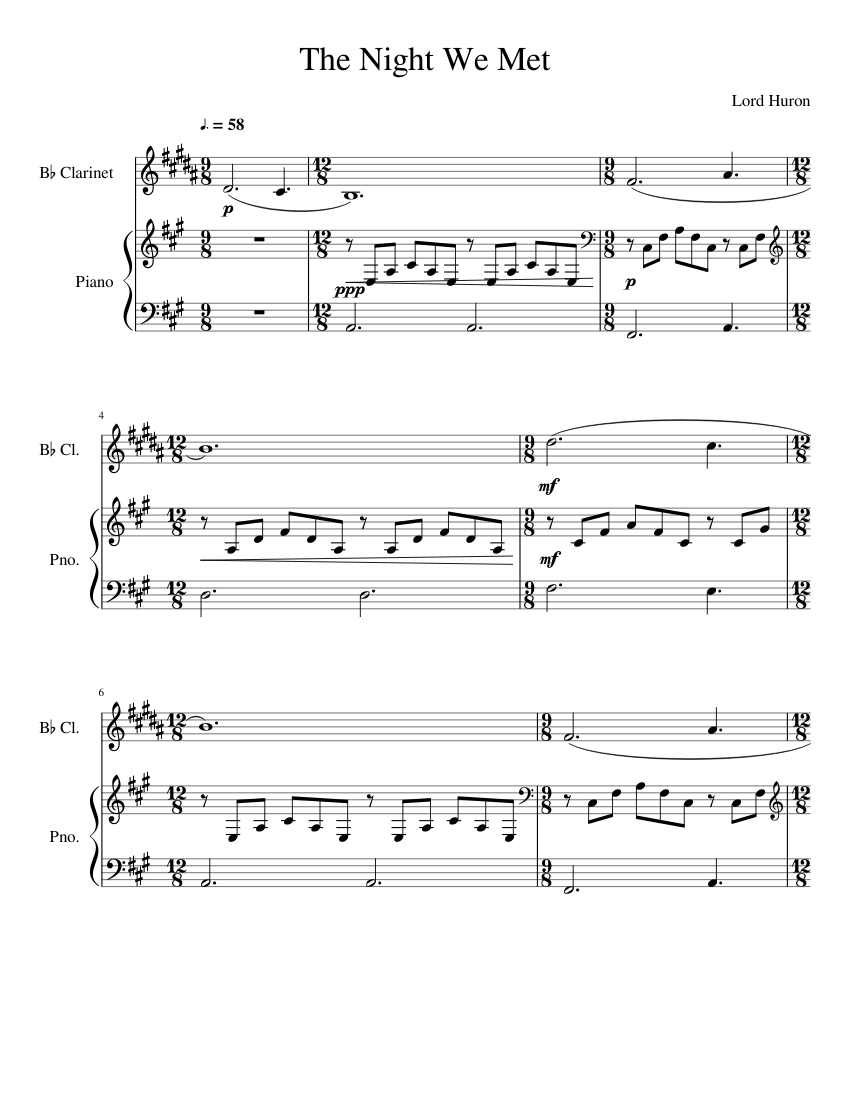 The Night We Met Clarinet Sheet music for Piano, Clarinet in b-flat (Solo)  | Musescore.com