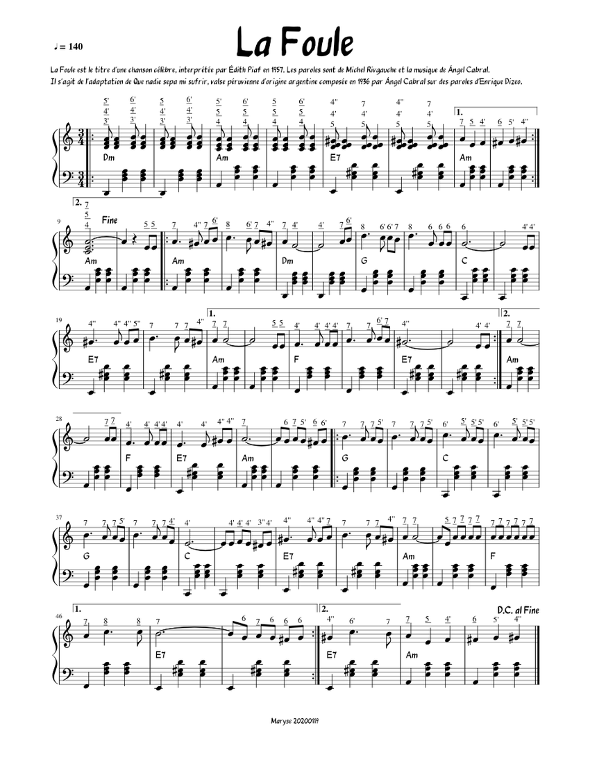 La_Foule Sheet music for Piano (Solo) | Musescore.com