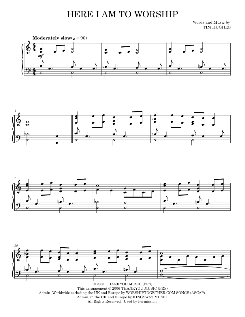 Play Official version of Here i am to worship Sheet Music by Tim Hughes ...