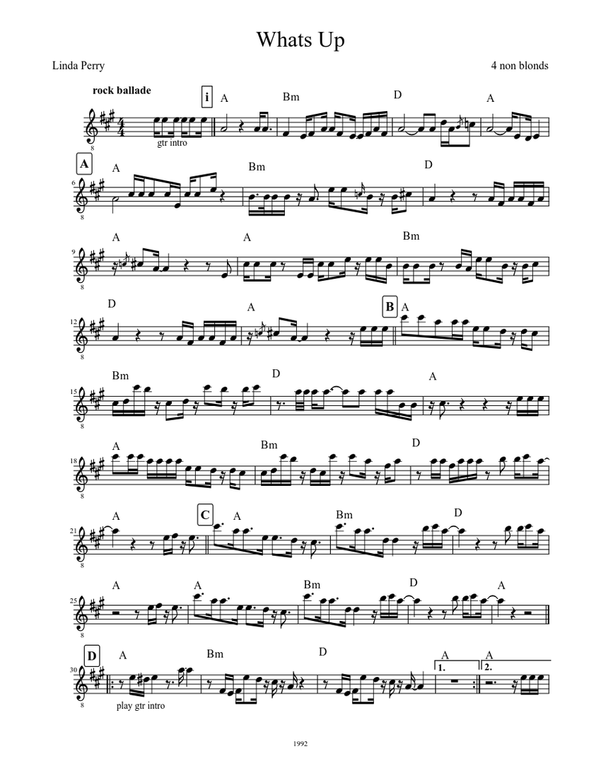 What's Up ? - 4 Non Blondes Sheet music for Voice (other) (Solo) |  Musescore.com