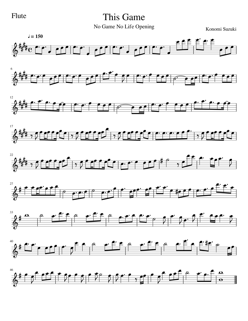 This Game, No Game No Life Sheet music for Flute (Solo) | Musescore.com