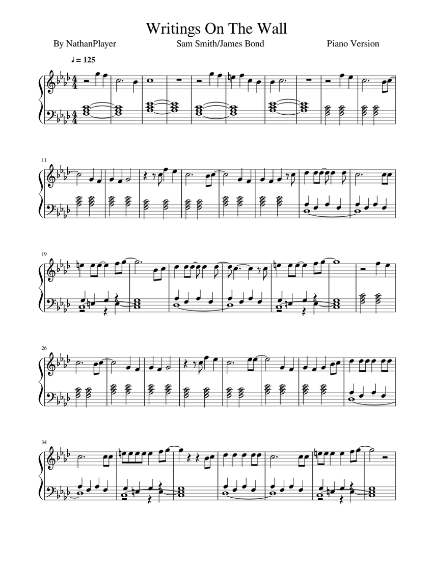 Writings On The Wall [Piano] Sheet music for Piano (Solo) Easy |  Musescore.com