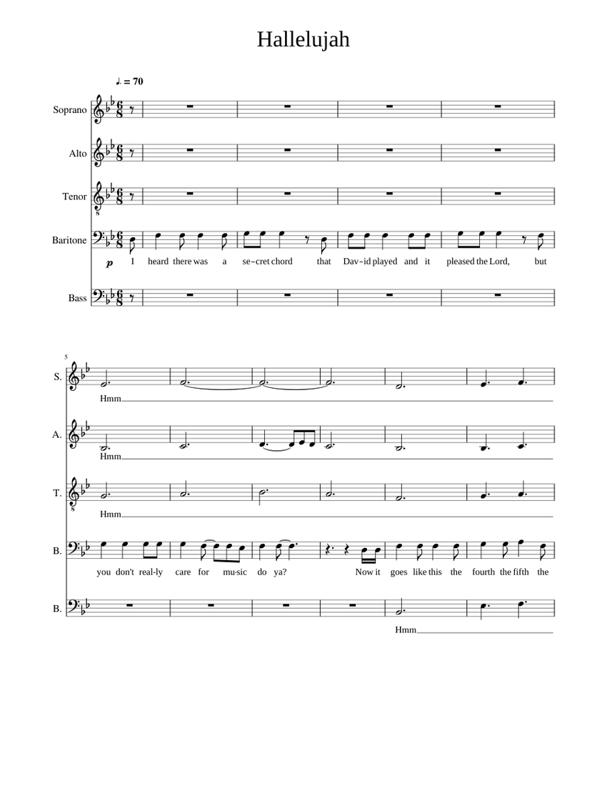 Hallelujah Sheet music for Bass (Solo) | Musescore.com