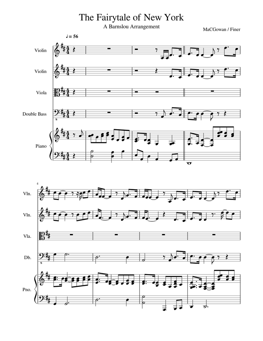 FairyTale of New York - Barnslou Arrangement - String Quartet Sheet music  for Piano, Contrabass, Violin, Viola (Piano Sextet) | Musescore.com