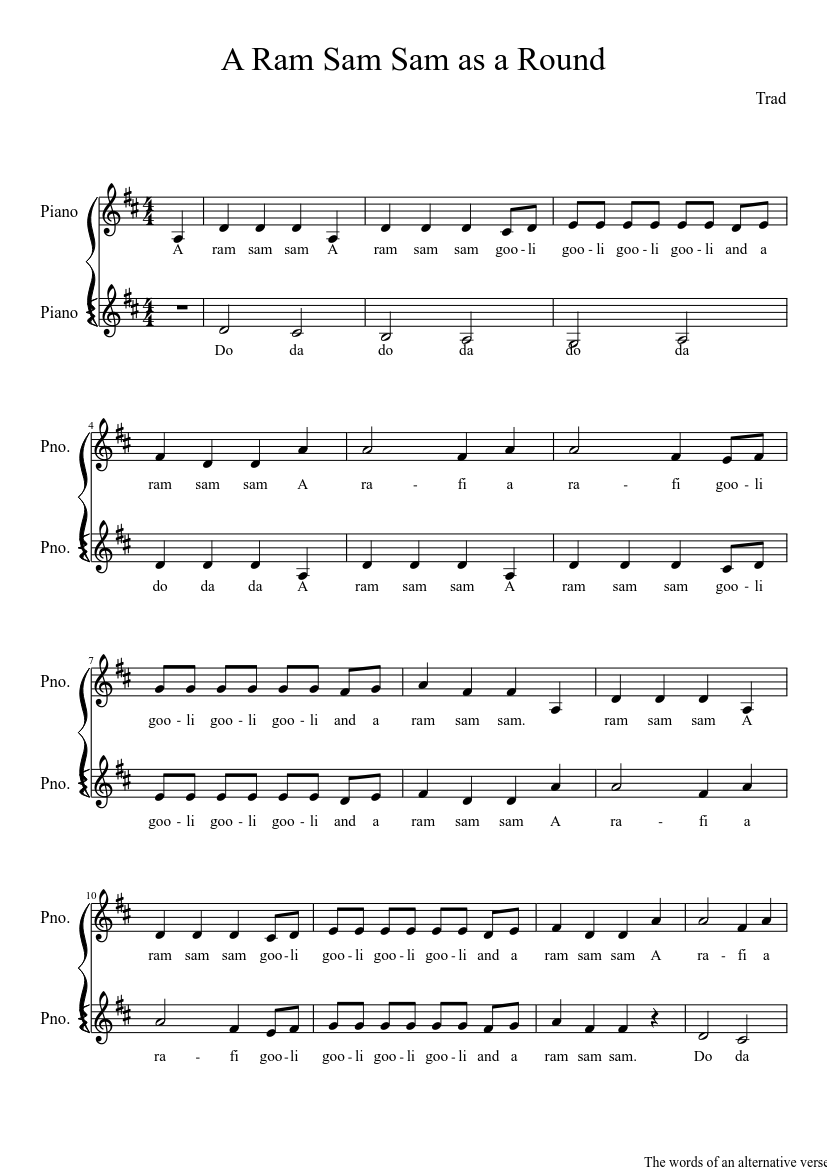 A Ram Sam Sam as a Round Sheet music for Piano (Piano Duo) | Musescore.com