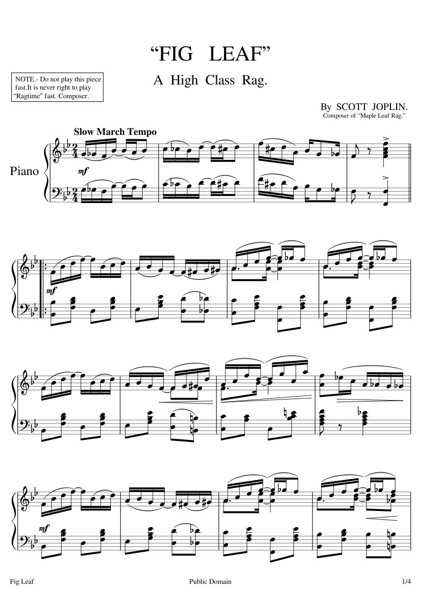Fig Leaf Rag Scott Joplin 1908 Sheet music for (Solo) Musescore.com