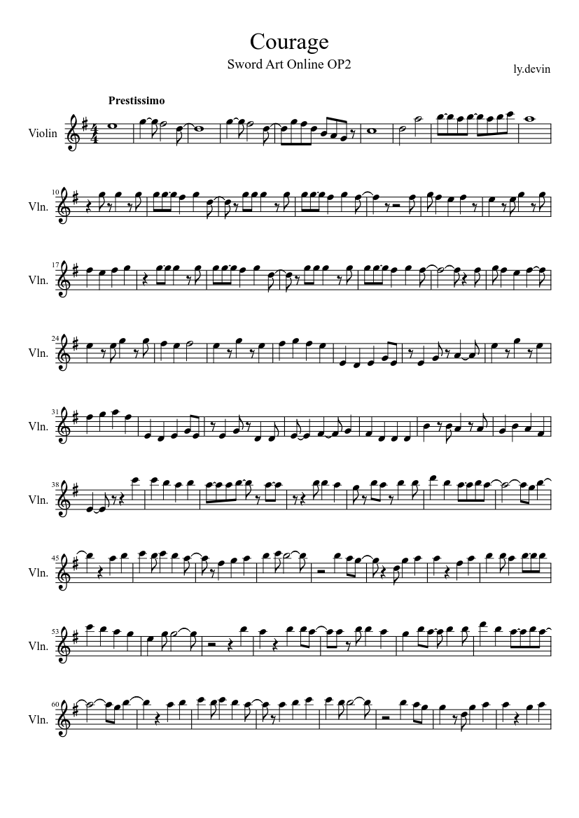 Courage Sword Art Online 2 Op 2 Sheet Music For Violin Solo Musescore Com