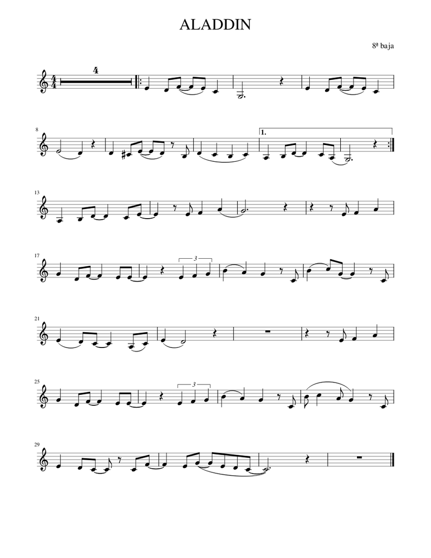 Aladdin 8a baja Sheet music for Clarinet in b-flat (Solo) | Musescore.com