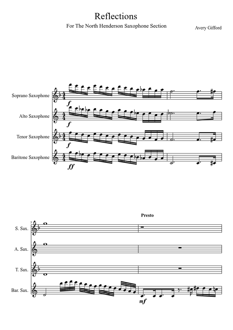 Reflections A Saxophone Quartet Sheet Music Musescore Com