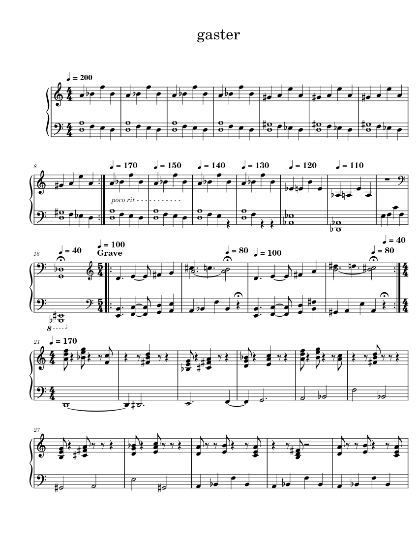 [WIP] Gaster's Theme arrangement Sheet music for Piano (Solo) Easy ...