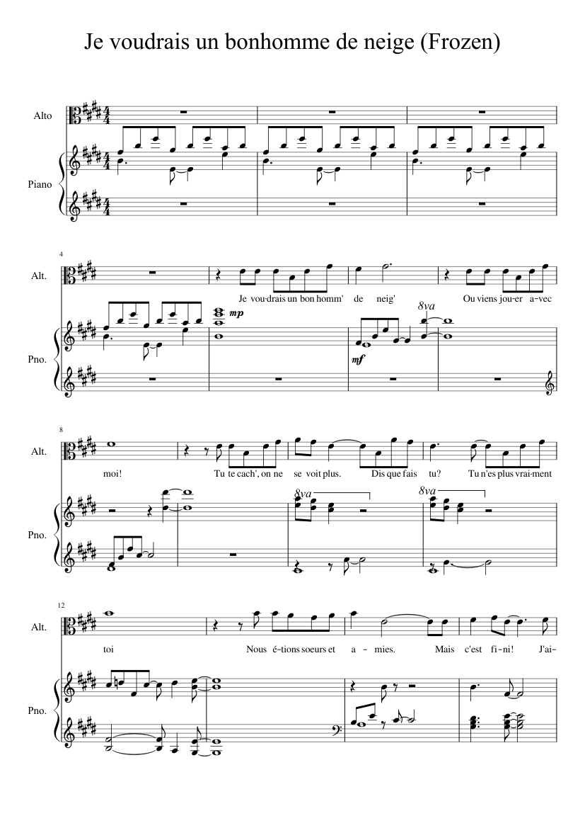Je voudrais un bonhomme de neige (Frozen) Sheet music for Piano, Viola  (Solo) | Musescore.com