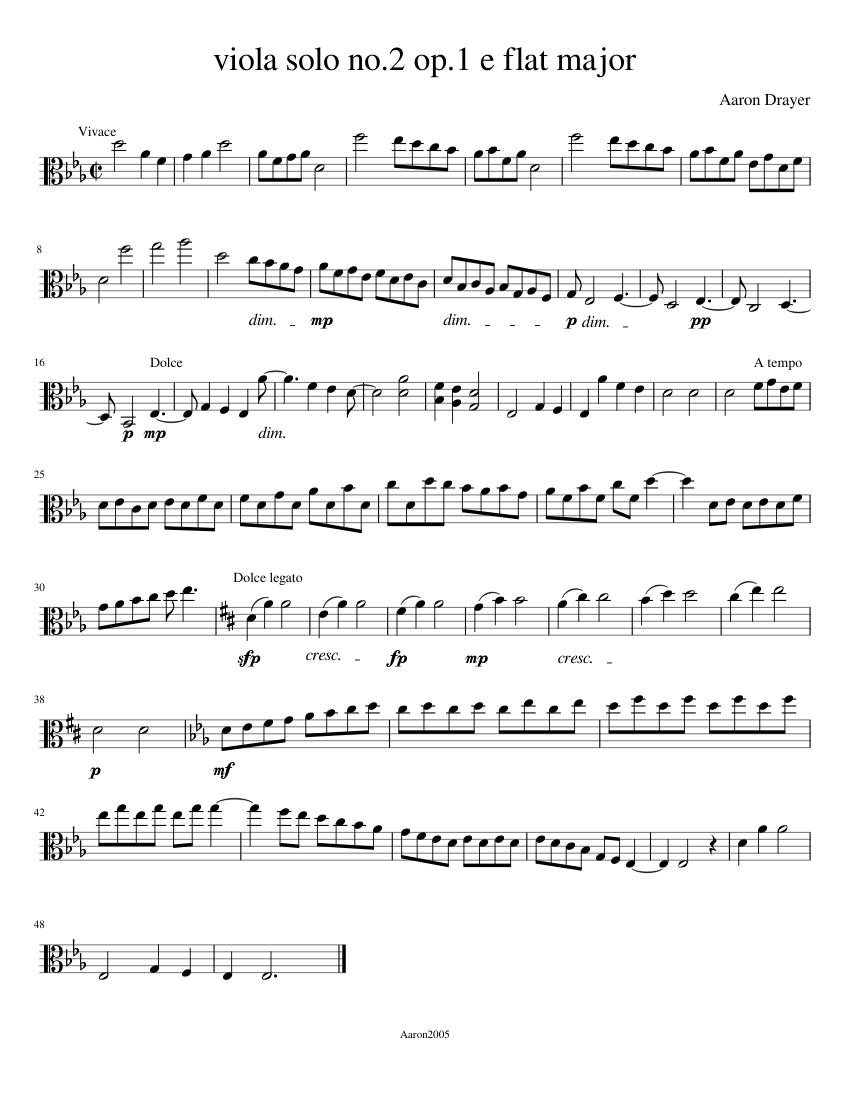 Viola Solo No 2 Op 1 E Flat Major Sheet Music For Viola Solo