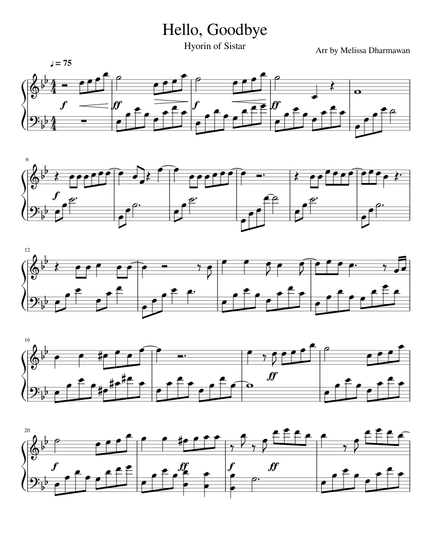 Hyorin of Sistar - Hello, Goodbye (My Love from the Stars OST) Sheet music  for Piano (Solo) | Musescore.com
