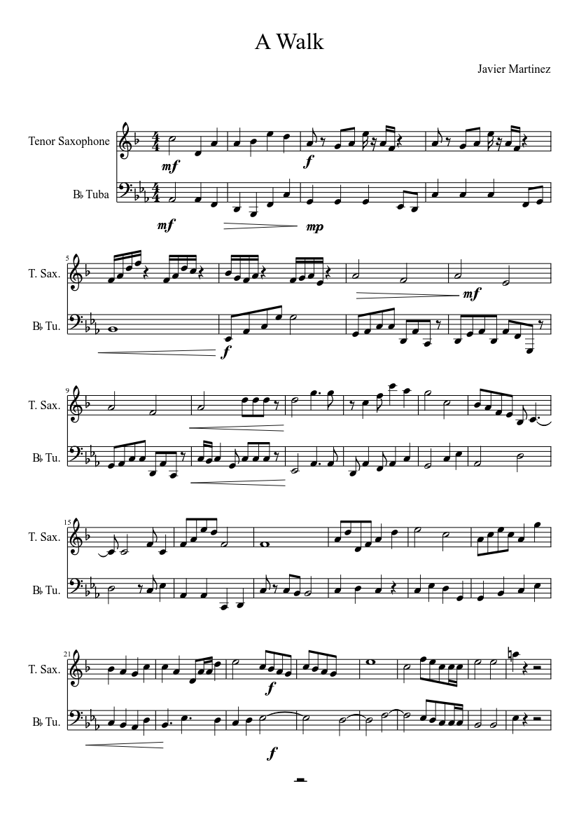 A Walk Sheet music for Tuba (Solo) | Musescore.com