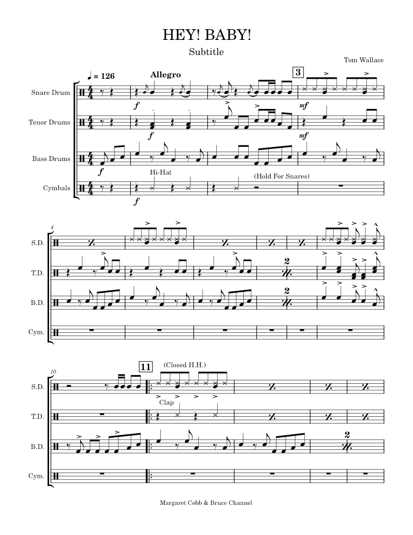 Hey! Baby! Tom Wallace HEY! BABY! Drumline Sheet music for Tuba