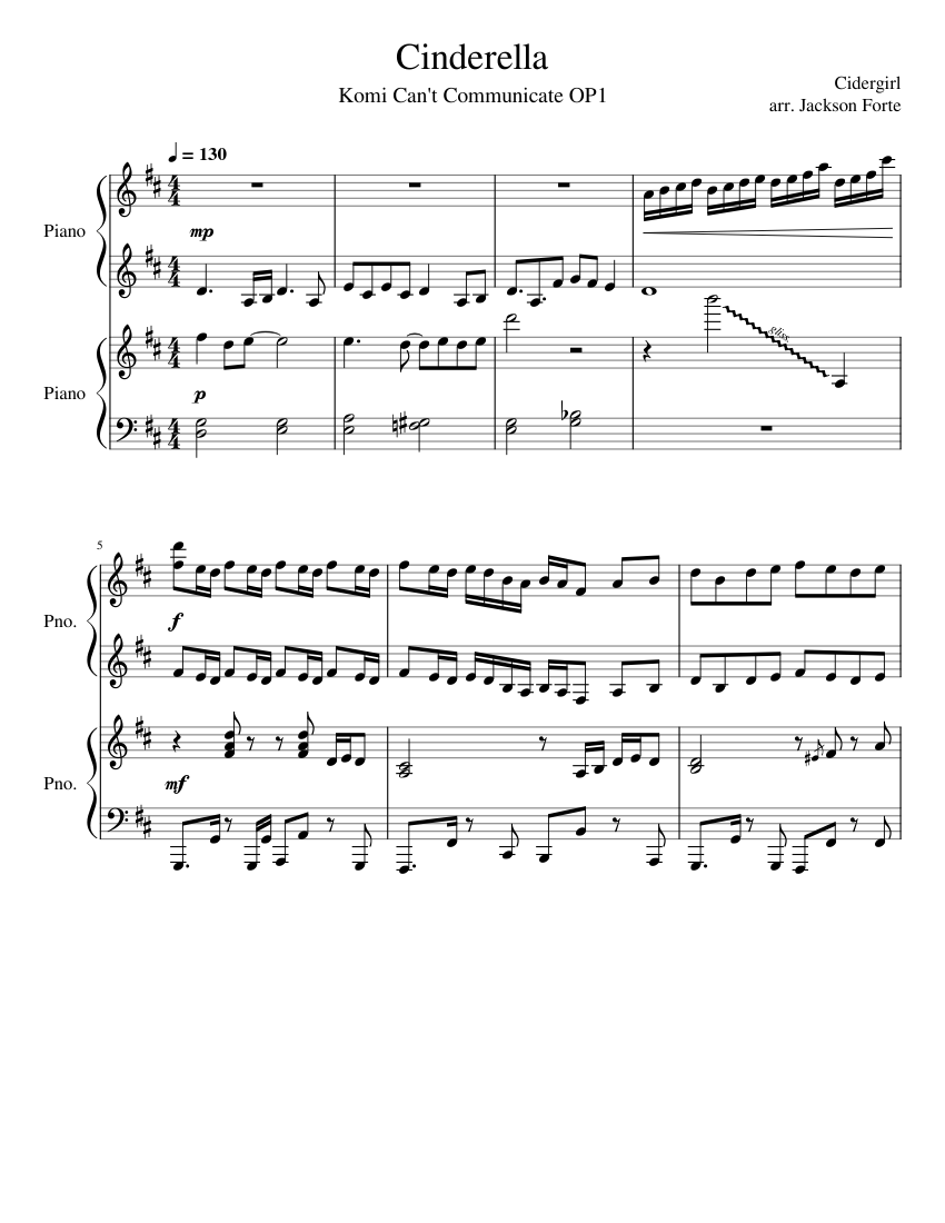 Cinderella – Komi Can't Communicate OP1 (Cidergirl) Sheet music for Piano ( Piano Duo) | Musescore.com