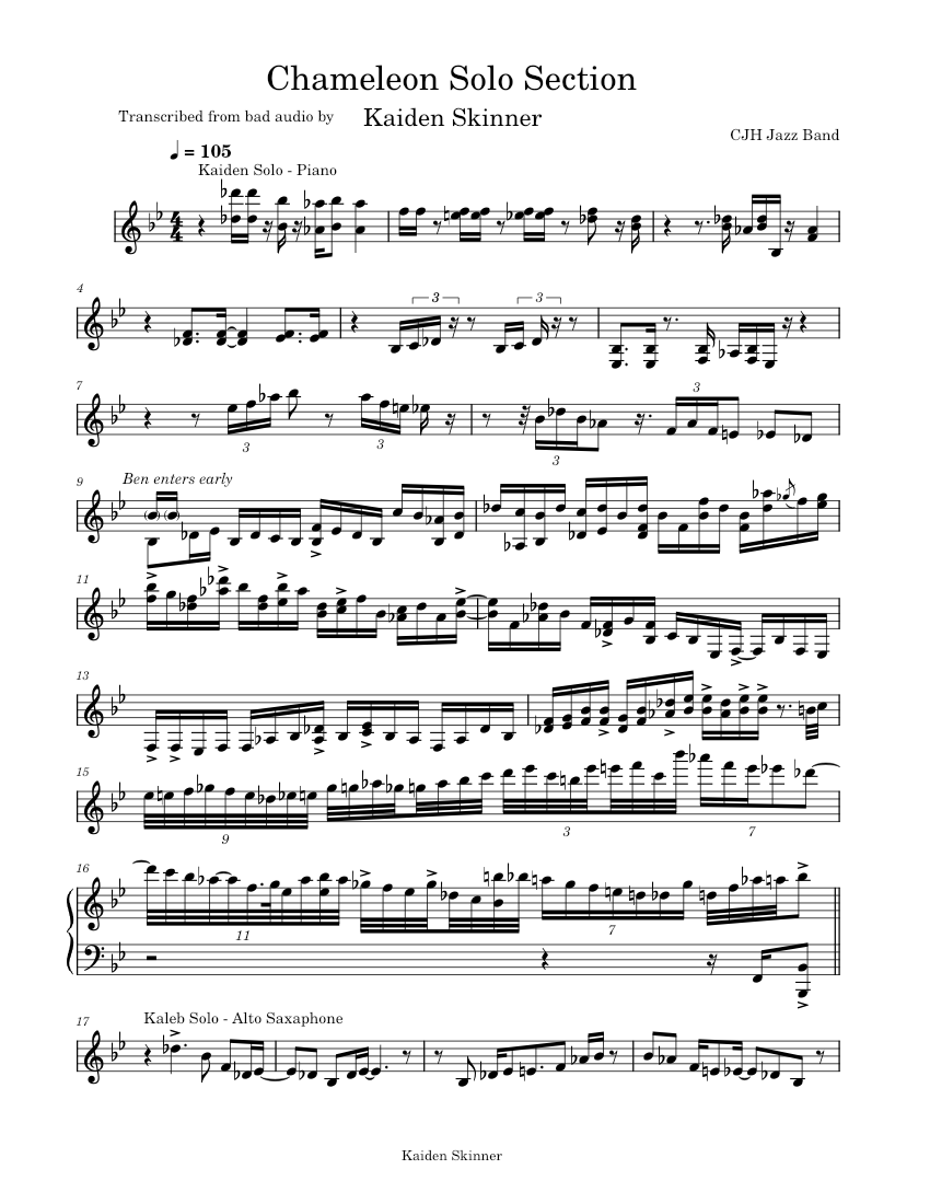 Solo Section Example Chameleon Solo Section – CJH Jazz Band – Herbie Hancock Sheet music for ...