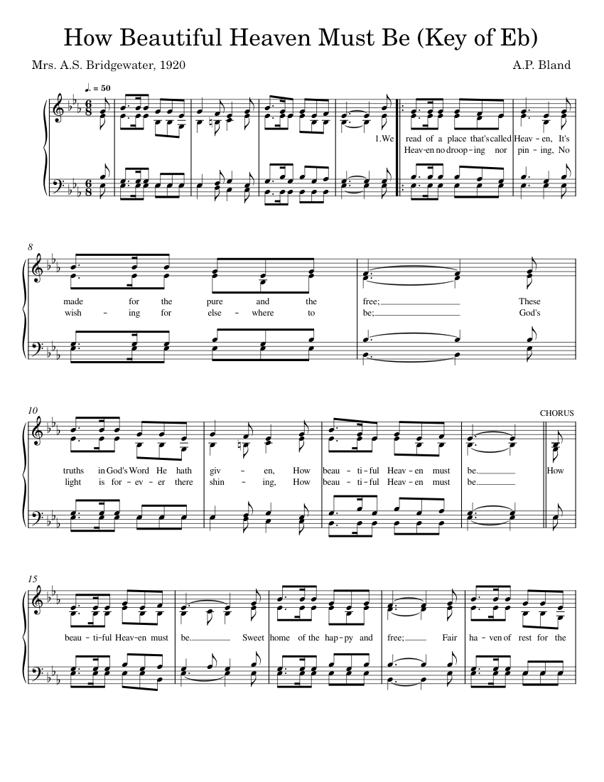 How beautiful heaven must be key of eb sheet music for piano solo